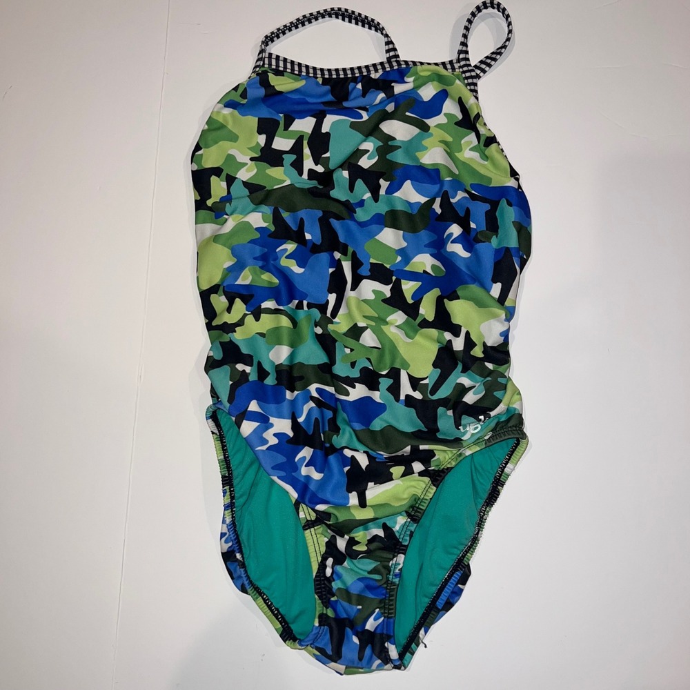 Dolfin Uglies Swimsuit Womens Blue Green Camo One Piece Keyhole Back